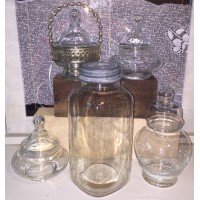 Lot 5 Clear Glass Apothecary Style Jars w/Lids Wedding Candy Bar Buffet Party   283104766260